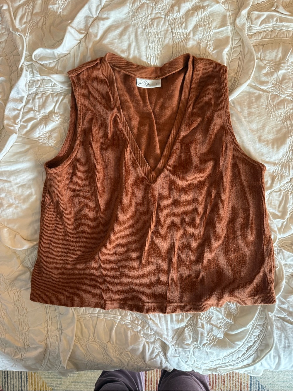 Jetty Rust V-Neck Knit Tank Top